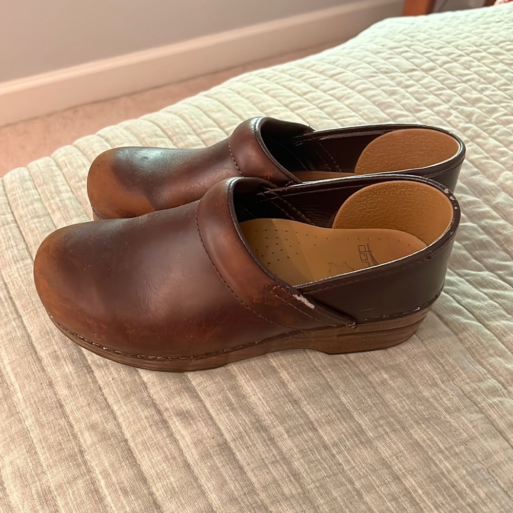 Cozy brown dansko clogs